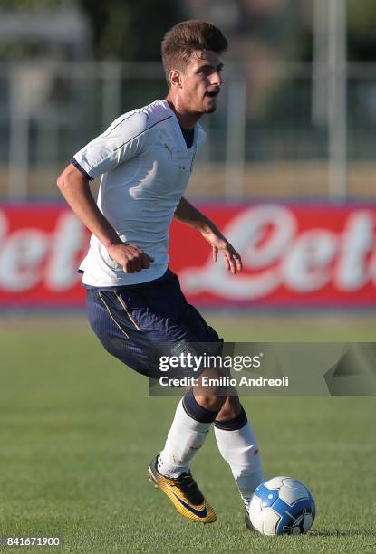 Matteo Gabbia of Italy in action during the U19 international friendly match between Italy U19 and Turkey U19 on September 1, 2017 in Noceto, Italy.