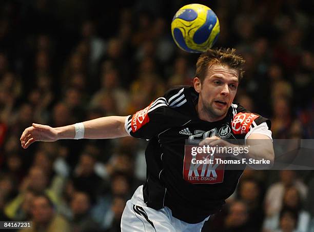 Christian Sprenger of Germany in action during the International Handball Friendly match between Germany and Greece at the Rothenbach-Halle on...