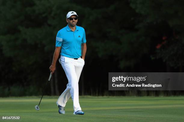 Sergio Garcia of Spain walks on the ninth hole during round one of the Dell Technologies Championship at TPC Boston on September 1, 2017 in Norton,...