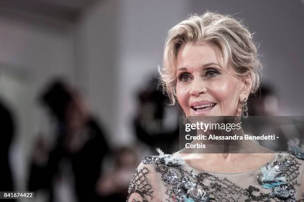 Jane Fonda walks the red carpet ahead of the 'Lean On Pete' screening during the 74th Venice Film Festival at Sala Grande on September 1, 2017 in...