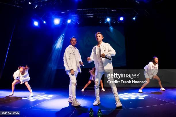 Marcus Gunnarsen and Martinus Gunnarsen of the Norwegian band Marcus & Martinus perform live on stage during a concert at the Huxleys on September 1,...