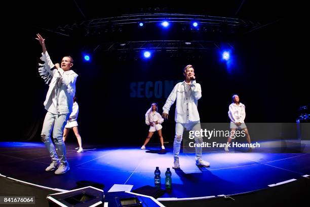 Marcus Gunnarsen and Martinus Gunnarsen of the Norwegian band Marcus & Martinus perform live on stage during a concert at the Huxleys on September 1,...