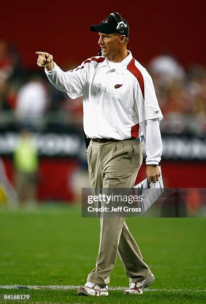 Head coach Ken Whisenhunt of the Arizona Cardinals walks on the field during the NFC Wild Card Game against the Atlanta Falcons on January 3, 2009 at...