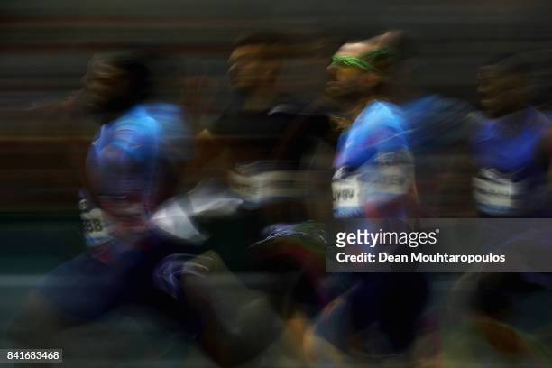 Ameer Webb of the USA and Ramil Guliyev of Turkmenistan compete in the 200m Mens Final during the AG Memorial Van Damme Brussels as part of the IAAF...