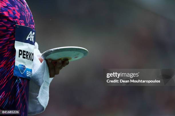 Sandra Perkovic of Croatia competes in the Discus Throw Women during the AG Memorial Van Damme Brussels as part of the IAAF Diamond League 2017 at...