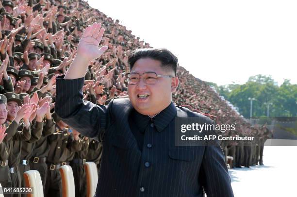 This undated picture released by North Korea's official Korean Central News Agency on September 2, 2017 shows North Korean leader Kim Jong-Un...