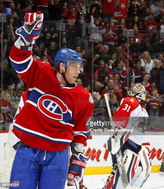 Andrei Kostitsyn of the Montreal Canadiens celebrates his 3rd period goal against the Florida Panthers during their NHL game at the Bell Centre...