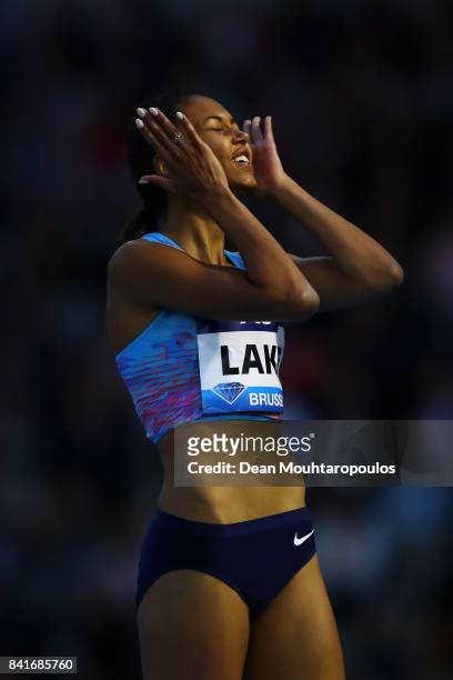 Morgan Lake of Great Britain reacts during the Womens High Jump Final during the AG Memorial Van Damme Brussels as part of the IAAF Diamond League...