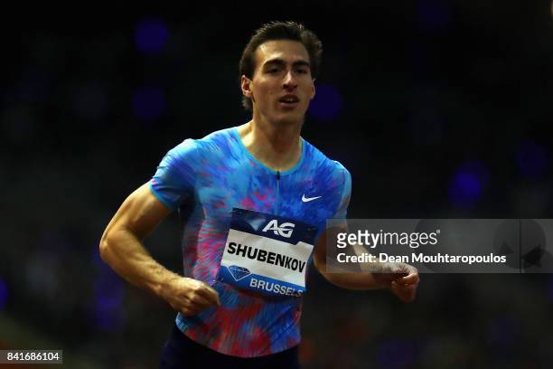 Sergey Shubenkov of Authorised Neutral Athletes or ANA wins the Mens 110m Final at the AG Memorial Van Damme Brussels as part of the IAAF Diamond...