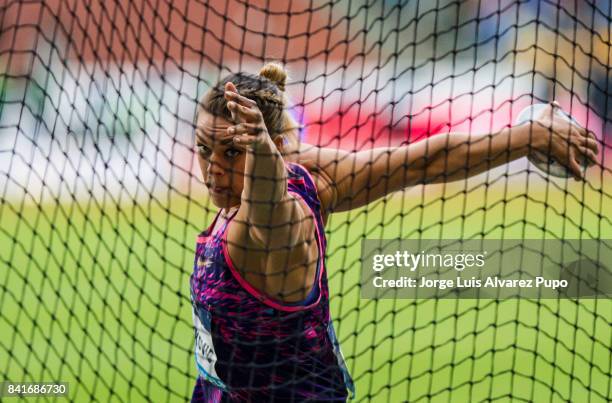 Sandra Perkovic of Croatia competes in women's Discus Throw during the AG Insurance Memorial Van Damme as part of the IAAF Diamond League 2017 in...