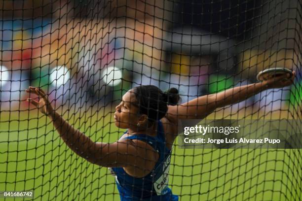 Denia Caballero of Cuba competes in women's Discus Throw during the AG Insurance Memorial Van Damme as part of the IAAF Diamond League 2017 in King...