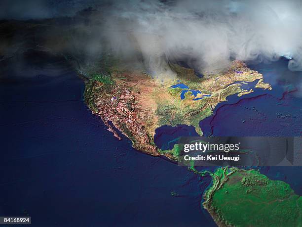 map of north america with fog - carta metereológica fotografías e imágenes de stock