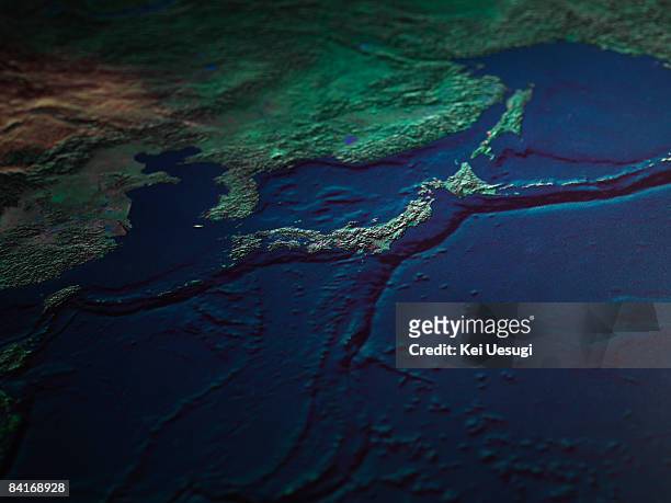 map of japan - land feature stock pictures, royalty-free photos & images