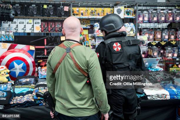 Action figures for sale on day 1 of the London Super Comic Con at Business Design Centre on August 25, 2017 in London, England.