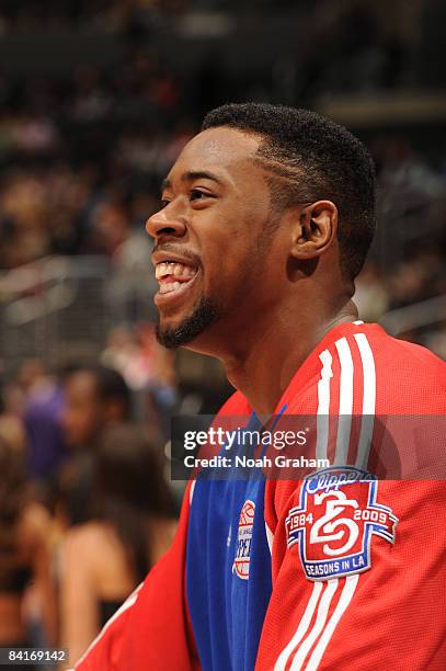 DeAndre Jordan of the Los Angeles Clippers warms up before taking on the Detroit Pistons at Staples Center on January 4, 2009 in Los Angeles,...