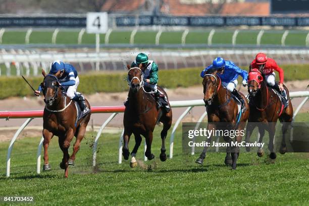 Hugh Bowman riding Super Ex wins Race 1 in the ANZ Bloodstock News Handicap at Royal Randwick Racecourse on September 2, 2017 in Sydney, Australia.