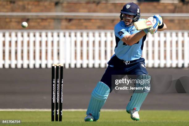 Peter Nevill of Cricket NSW plays a cover drive during the Cricket NSW Intra Squad Match at Hurstville Oval on September 2, 2017 in Sydney, Australia.