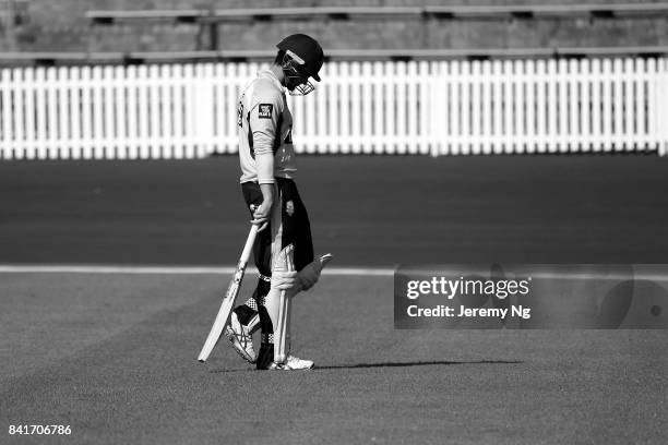 Ed Cowan of Cricket NSW walks off after being dismissed during the Cricket NSW Intra Squad Match at Hurstville Oval on September 2, 2017 in Sydney,...