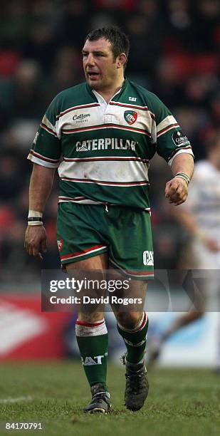 Julian White of Leicester pictured during the Guinness Premiership match between Leicester Tigers and Bath at Welford Road on January 4, 2009 in...