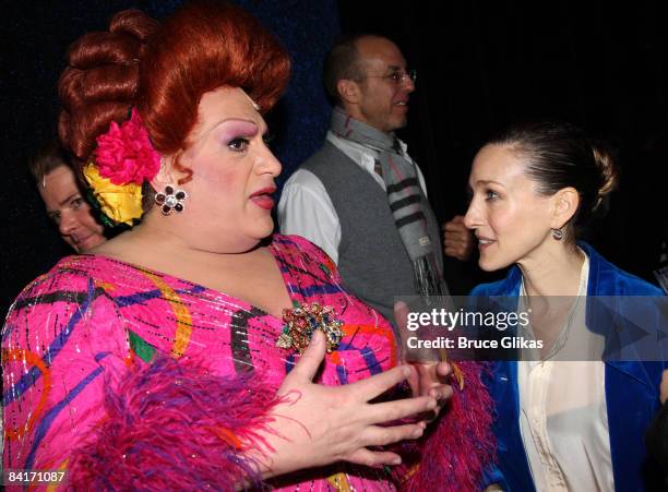 Harvey Fierstein as "Edna Turnblad" and Sarah Jessica Parker backstage at The "Hairspray" Closing Night on Broadway at The Neil Simon Theater on...