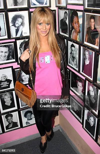 Aubrey O'Day poses backstage at The "Hairspray" Closing Night on Broadway at The Neil Simon Theater on January 4, 2009 in New York City.