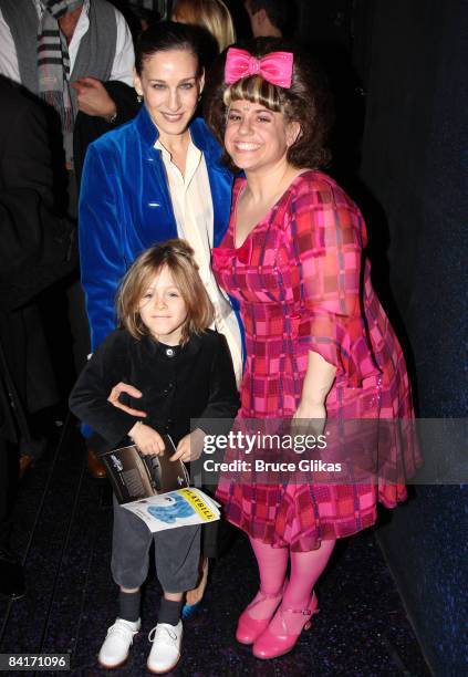 Sarah Jessica Parker, James Wilke Broderick and Marissa Jaret Winokur as "Tracy Turnblad" pose at The "Hairspray" Closing Night on Broadway at The...