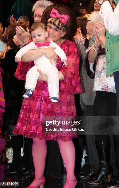 Marissa Jaret Winokur as "Tracy Turnblad" and son Zev Isaac Miller during the final curtain call at the "Hairspray" closing night on Broadway at The...