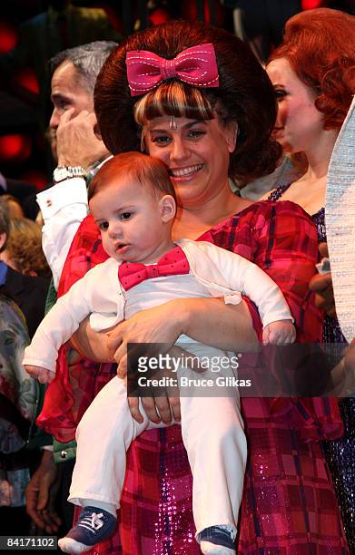 Marissa Jaret Winokur as "Tracy Turnblad" and son Zev Isaac Miller during the final curtain call at the "Hairspray" closing night on Broadway at The...
