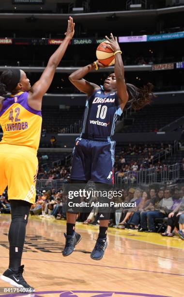 Matee Ajavon of the Atlanta Dream shoots the ball against the Los Angeles Sparks on September 1, 2017 at the STAPLES Center in Los Angeles,...