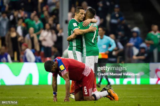 Andres Guardado and Javier Aquino of Mexico celebrate after winning the match between Mexico and Panama as part of the FIFA 2018 World Cup Qualifiers...