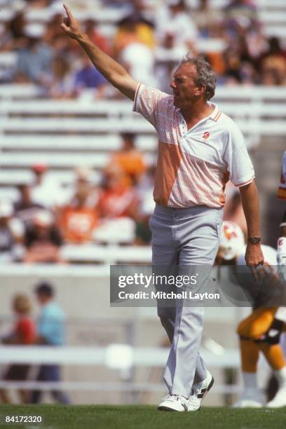 Sam Wyche, head coach of the Tampa Bay Buccaneers, before a NFL football game against the Detrot iosn on October 15, 1992 at Raymond James Stadium in...