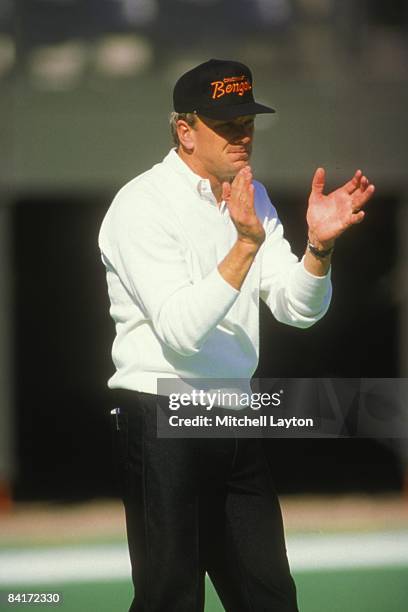 San Wyche, head coach of the Cincinnati Bengals, before a NFL football game against the Pittsburgh Steelers on September 17, 1989 at Riverfront...