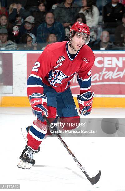 Jared Cowan of the Spokane Chiefs skates against the Kelowna Rockets on January 2, 2009 at Prospera Place in Kelowna, Canada.