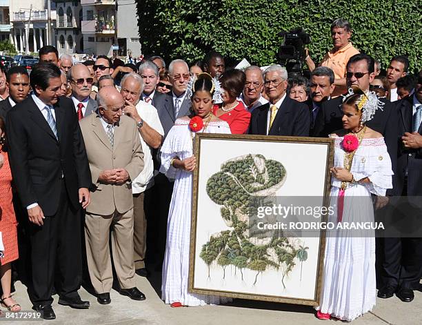 Panamanian President Martin Torrijos inaugurates a monument to his father, general Omar Torrijos on January 5, 2009 in Havana. Torrijos arrived in...