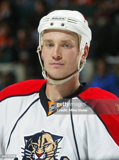 Jay Bouwmeester of the Florida Panthers skates against the New York Islanders on December 31, 2008 at Nassau Coliseum in Uniondale, New York....