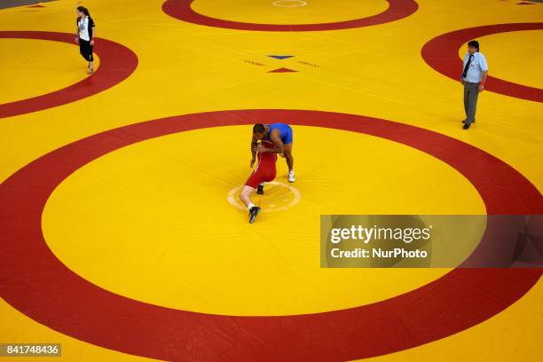 Member of the TOAC Wrestling Club fights during the FSGT World Championship. On 1st September 2017 in Clermond-Ferrand, France.