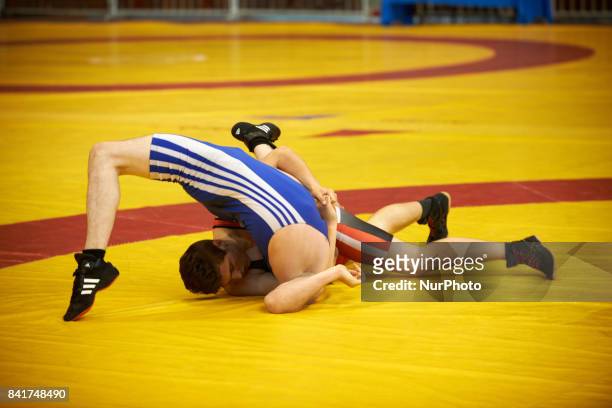 Member of the TOAC Wrestling Club fights during the FSGT World Championship. On 1st September 2017 in Clermond-Ferrand, France.