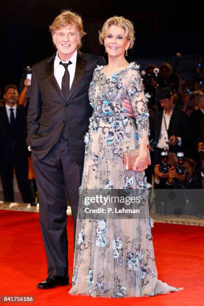 Robert Redford and Jane Fonda arrive at the 'Our Souls At Night' premiere during the 74th Venice Film Festival on September 1, 2017 in Venice, Italy....