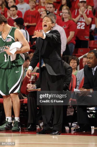 Bobby Lutz of the Charlotte 49ers motions towards his players during the game against the Maryland Terrapins at the Comcast Center on January 3, 2009...