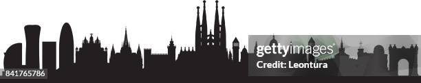 barcelona skyline (all buildings are complete and moveable) - basilica stock illustrations