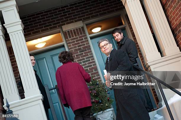 Senate candidate Al Franken and wife Franni depart after delivering a speech to the media in front of his home after the Minnesota state Canvassing...