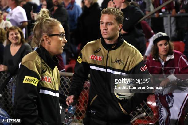 Matt Moylan of the Panthers looks on from the sideline during the round 26 NRL match between the Manly Sea Eagles and the Penrith Panthers at...