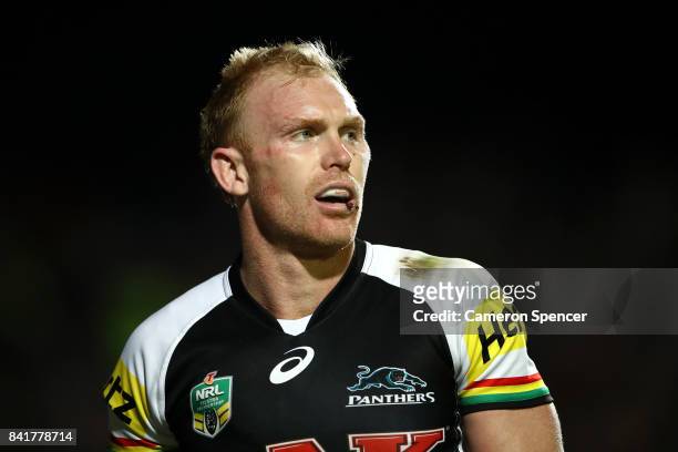 Pete Wallace of the Panthers looks dejected during the round 26 NRL match between the Manly Sea Eagles and the Penrith Panthers at Lottoland on...