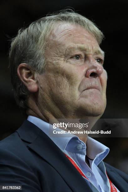 Aage Hareide the manager of Denmark before the FIFA 2018 World Cup Qualifier between Denmark and Poland at Parken Stadion on September 1, 2017 in...