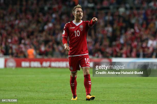 Christian Eriksen of Denmark in action during the FIFA 2018 World Cup Qualifier between Denmark and Poland at Parken Stadion on September 1, 2017 in...