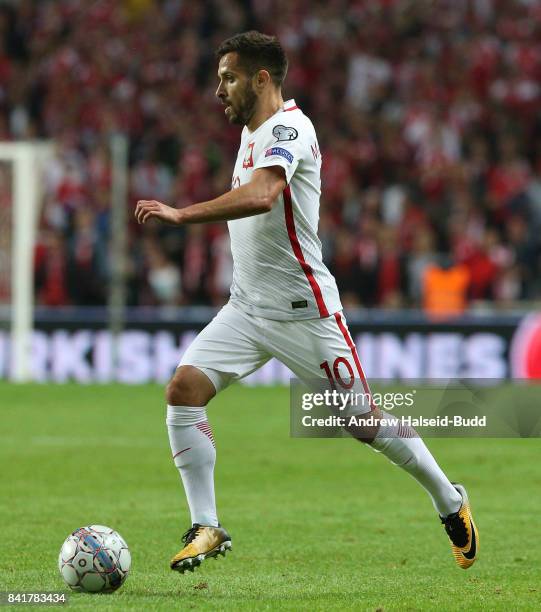 Maciej Makuszewski of Poland in action during the FIFA 2018 World Cup Qualifier between Denmark and Poland at Parken Stadion on September 1, 2017 in...