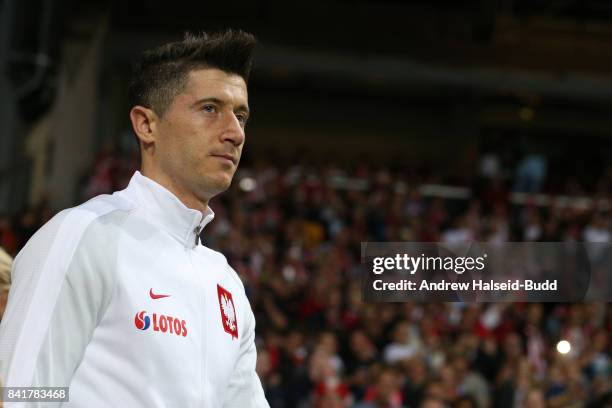 Robert Lewandowski of Poland before the FIFA 2018 World Cup Qualifier between Denmark and Poland at Parken Stadion on September 1, 2017 in Copenhagen.