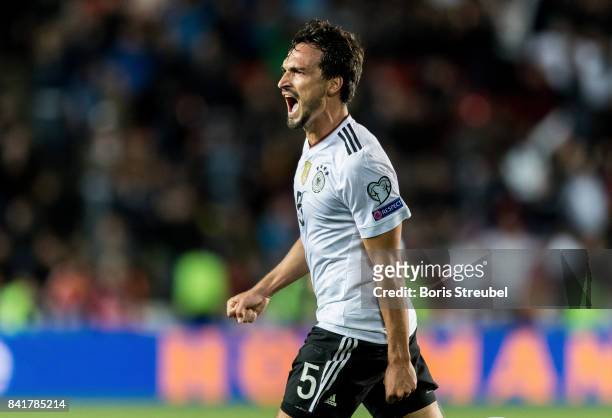 Mats Hummels of Germany celebrates after scoring his team's second goal during the FIFA 2018 World Cup Qualifier between Czech Republic and Germany...