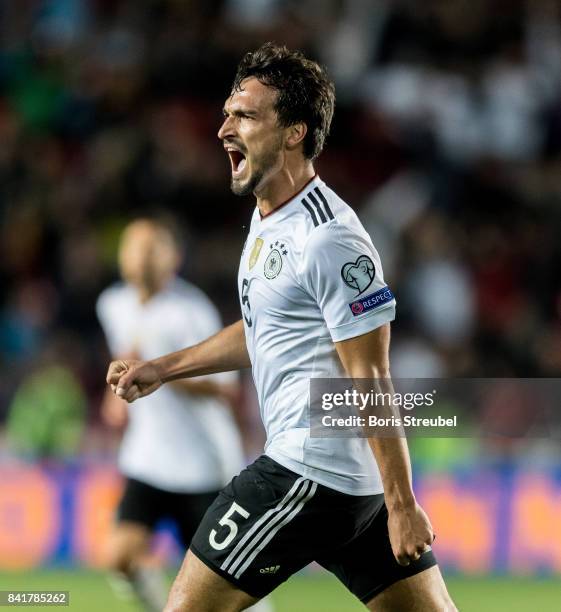 Mats Hummels of Germany celebrates after scoring his team's second goal during the FIFA 2018 World Cup Qualifier between Czech Republic and Germany...