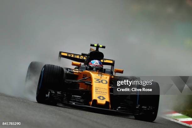 Jolyon Palmer of Great Britain driving the Renault Sport Formula One Team Renault RS17 on track during final practice for the Formula One Grand Prix...